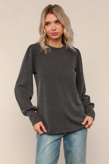Moonlit Ribbed Top – Charcoal