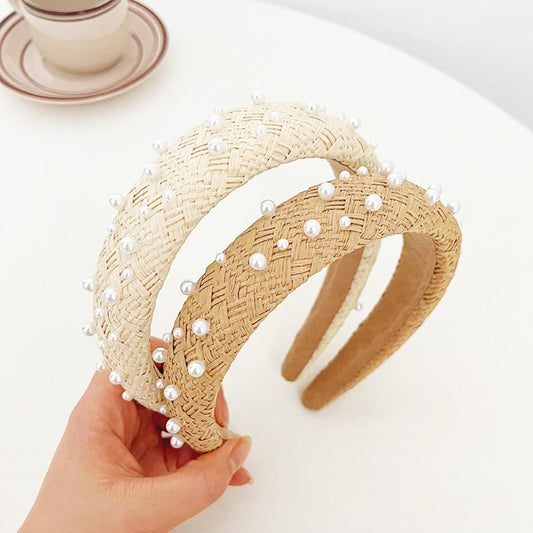 Pearl Diver Headband | Woven Raffia & Pearl Headband