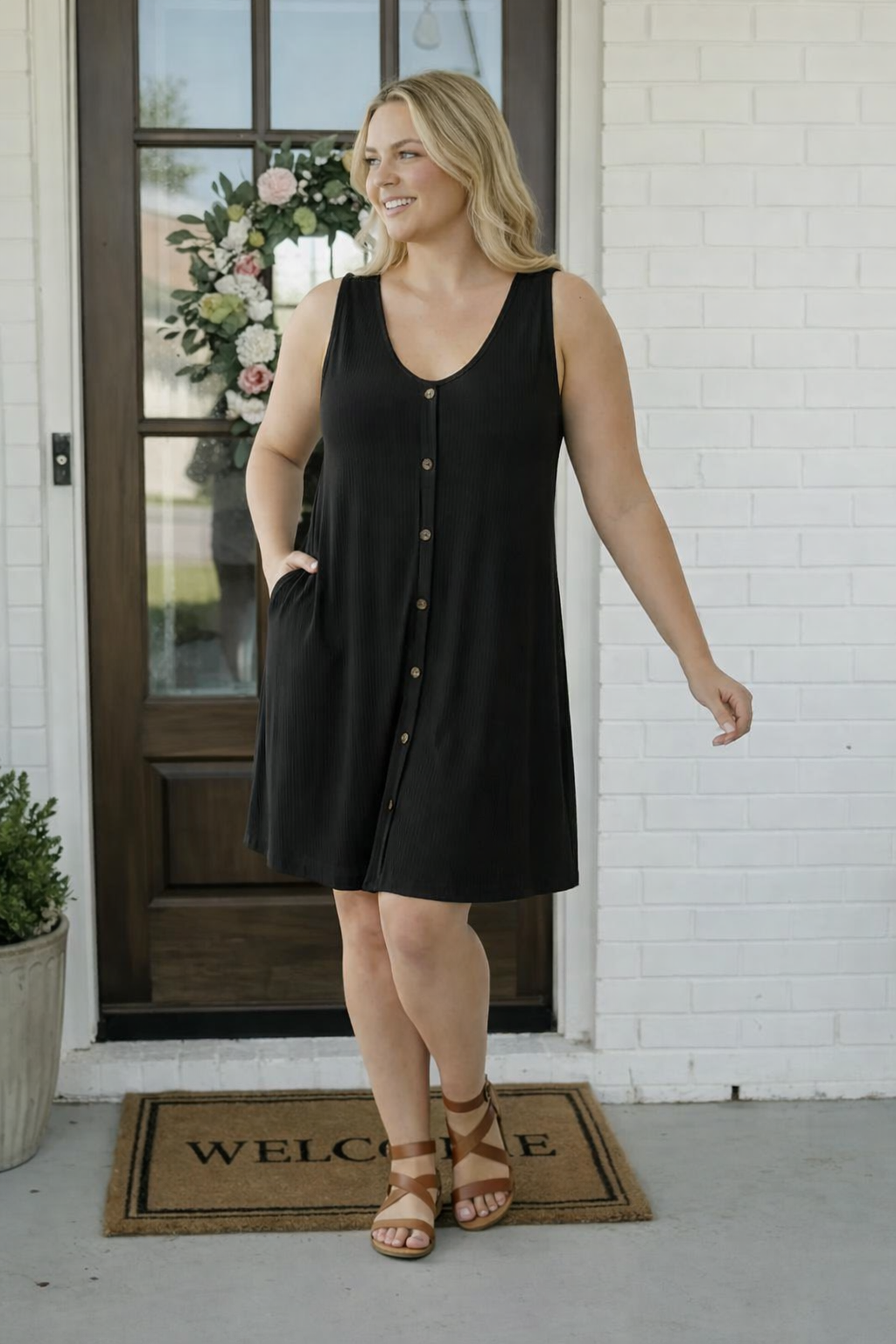 Plus Exclusive - Ribbed Button Dress