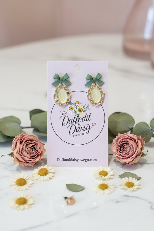 Green Bow Drop Earrings