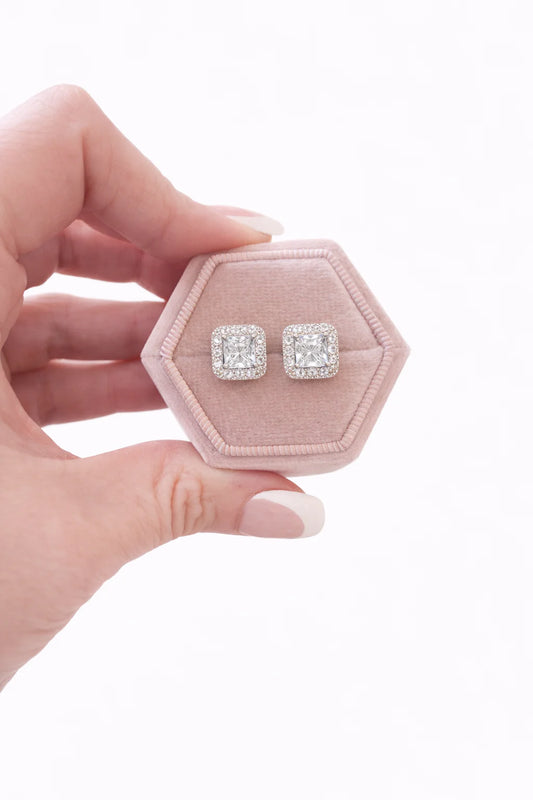 Olivia Emerald Cut Halo Earrings – Crystal Clear