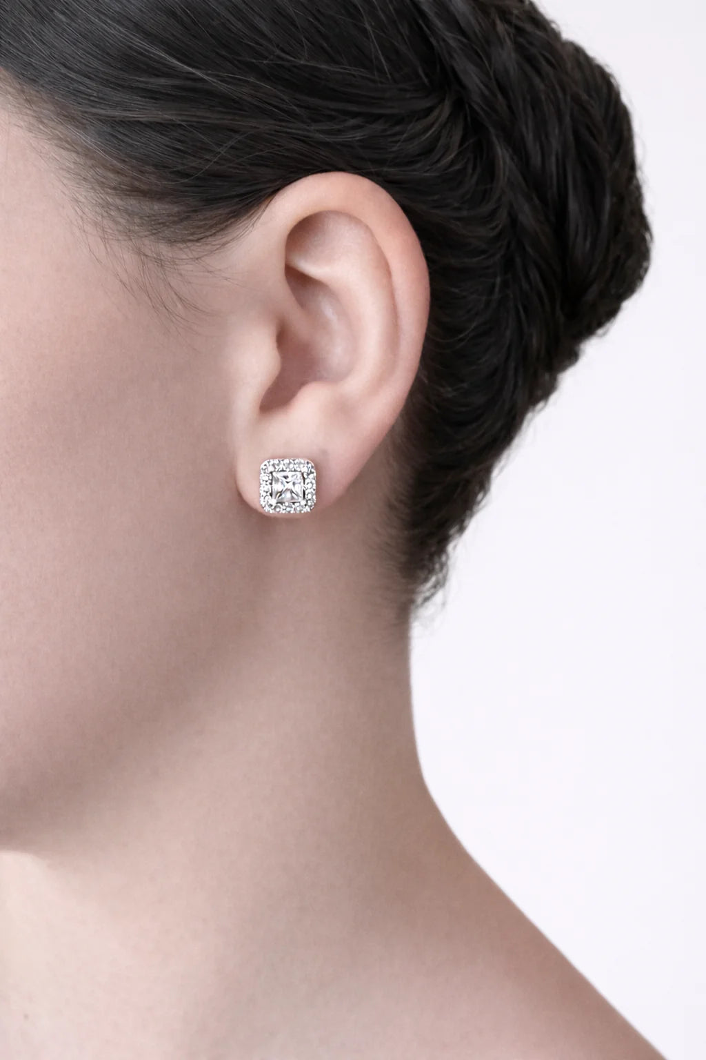 Olivia Emerald Cut Halo Earrings – Crystal Clear