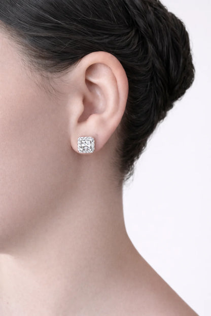 Olivia Emerald Cut Halo Earrings – Crystal Clear
