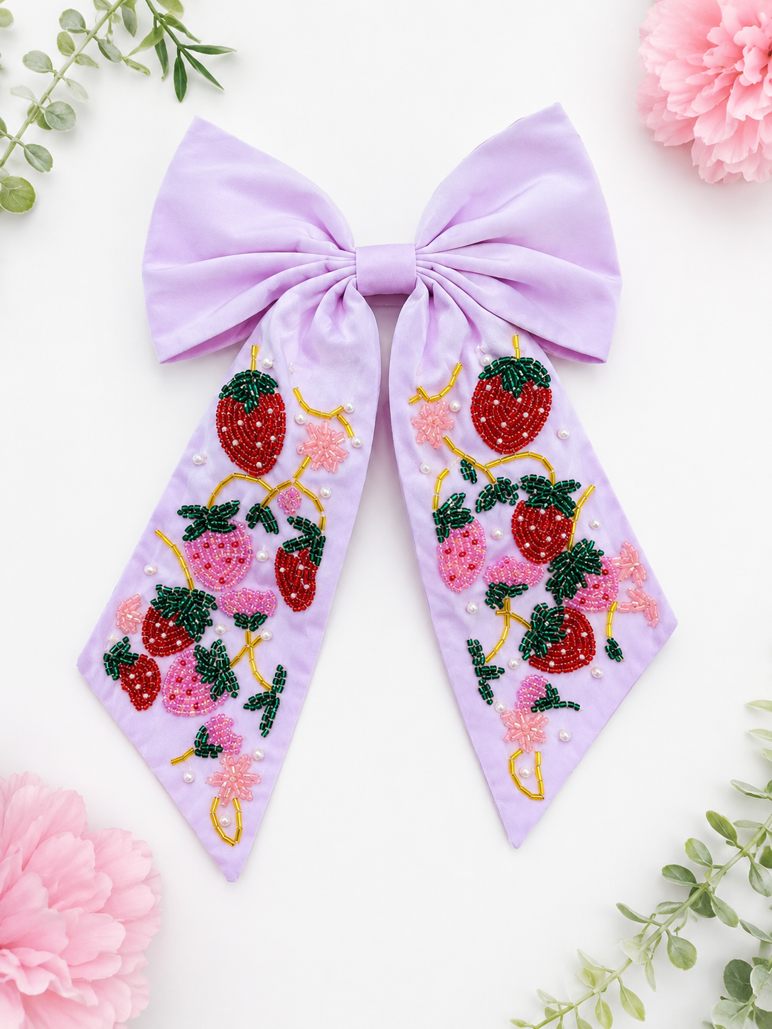 Hand Beaded Strawberry Bow