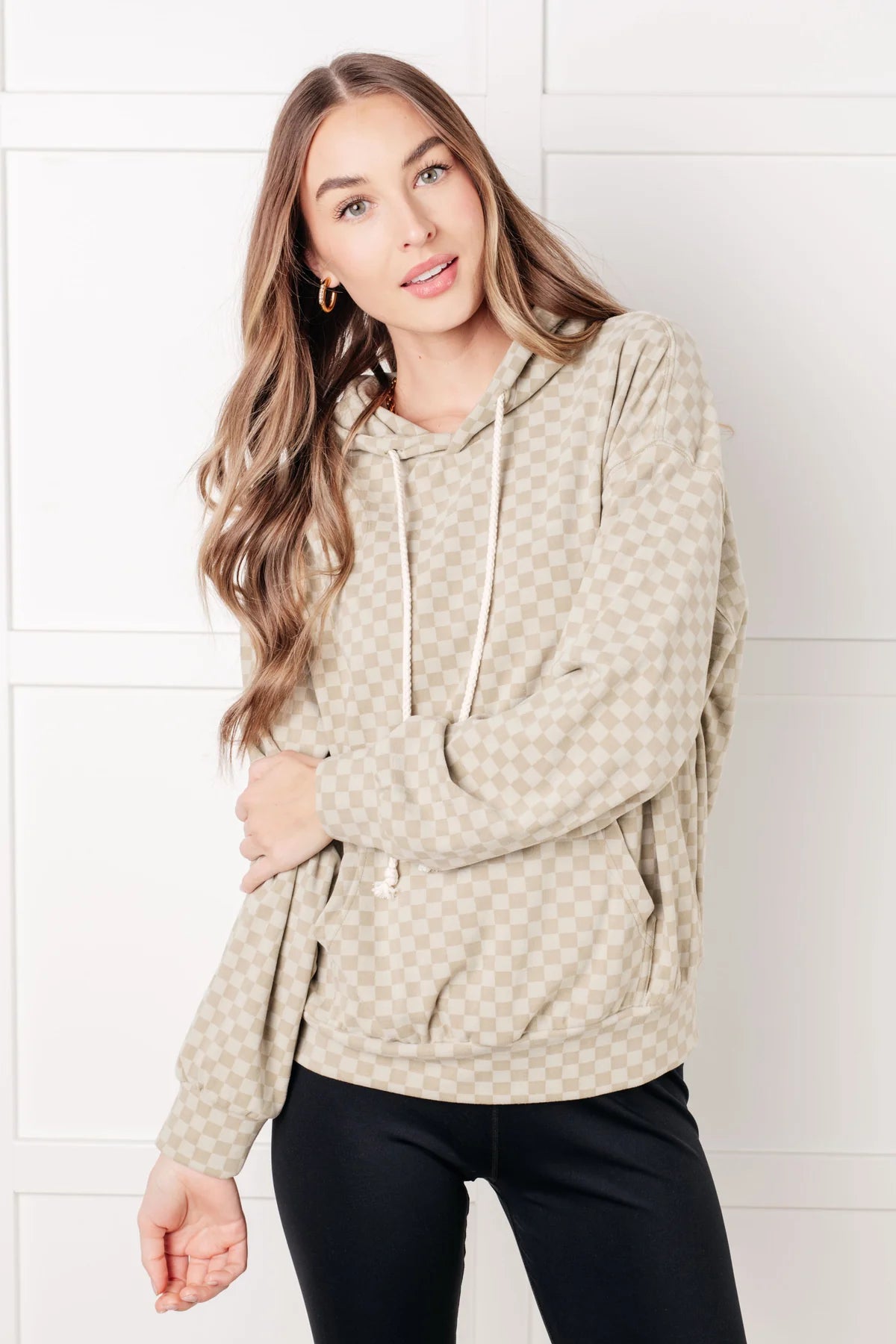 ASK ME OUT CHECKERED HOODIE IN SAGE