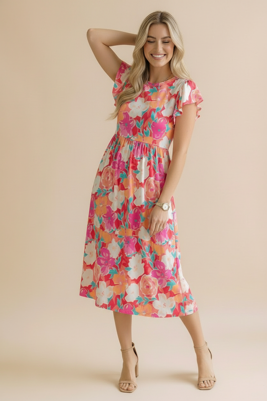 Garden Party Ruffle Sleeve Midi Dress
