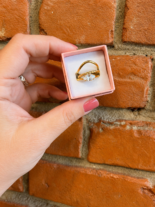 Marquise Arc Ring Set – 2 Piece (Adjustable)