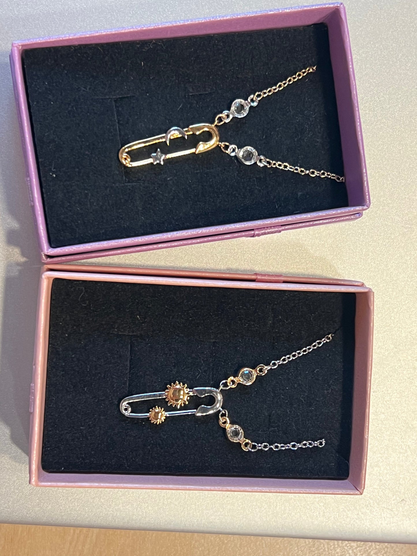 Sun & Moon safety pin necklace