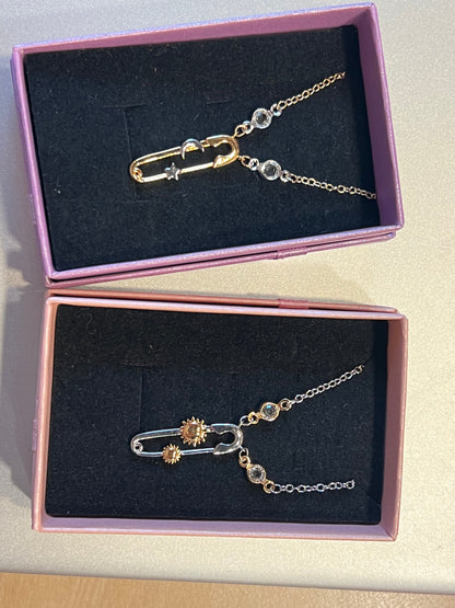 Sun & Moon safety pin necklace