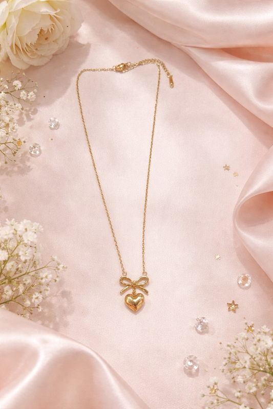 Gold Bow Heart Necklace