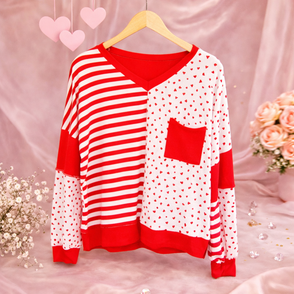 Red & White Patchwork Top