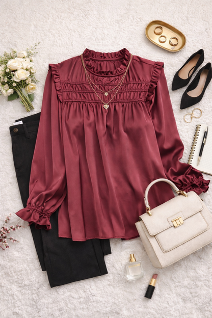 Burgundy Satin  Blouse