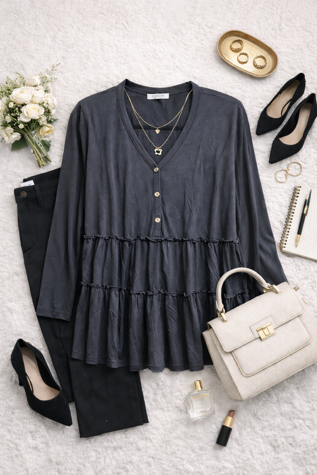 Silver Lining Ruffle Hem Blouse