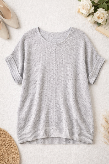 Center Seam Short Sleeve Sweater - Grey