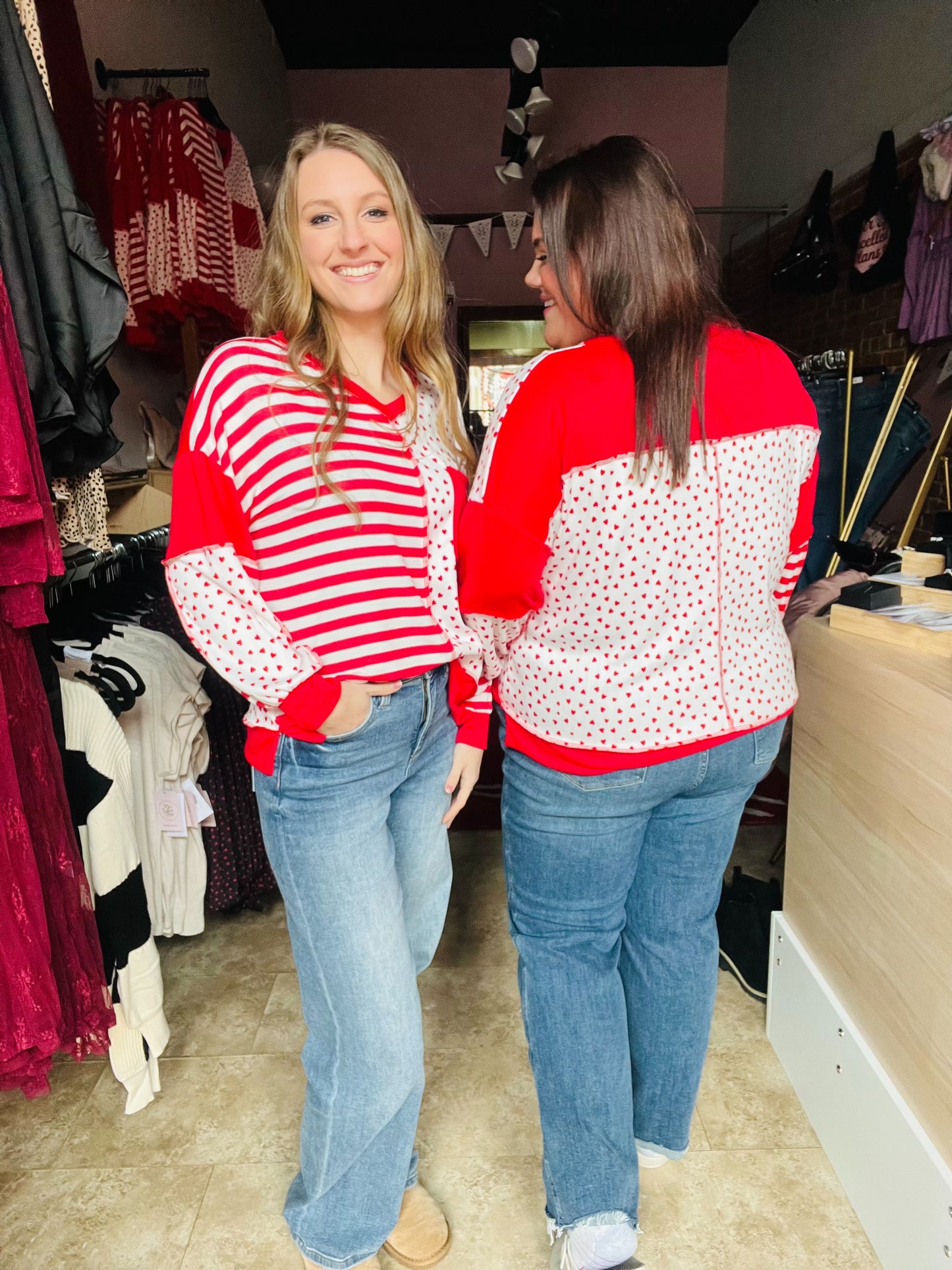 Red & White Patchwork Top