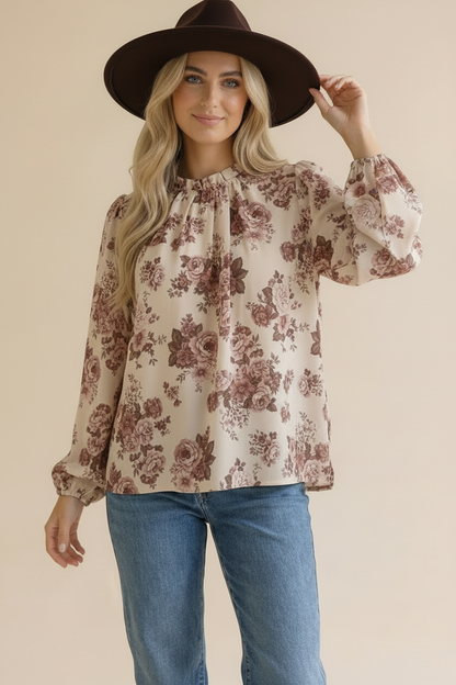 Rosewood Reverie Vintage Floral Blouse