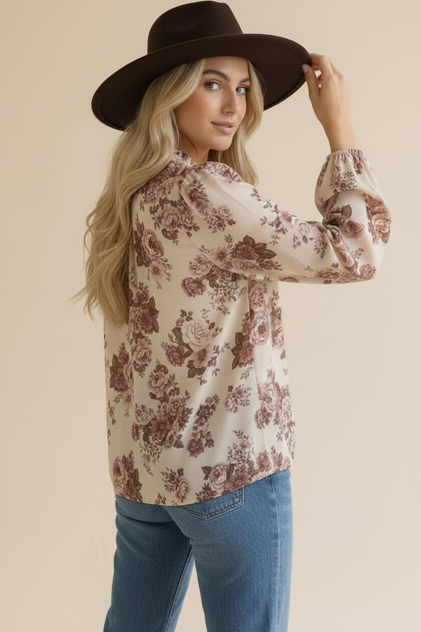 Rosewood Reverie Vintage Floral Blouse