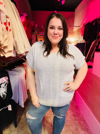 Center Seam Short Sleeve Sweater - Grey