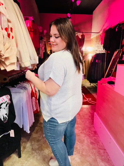 Center Seam Short Sleeve Sweater - Grey