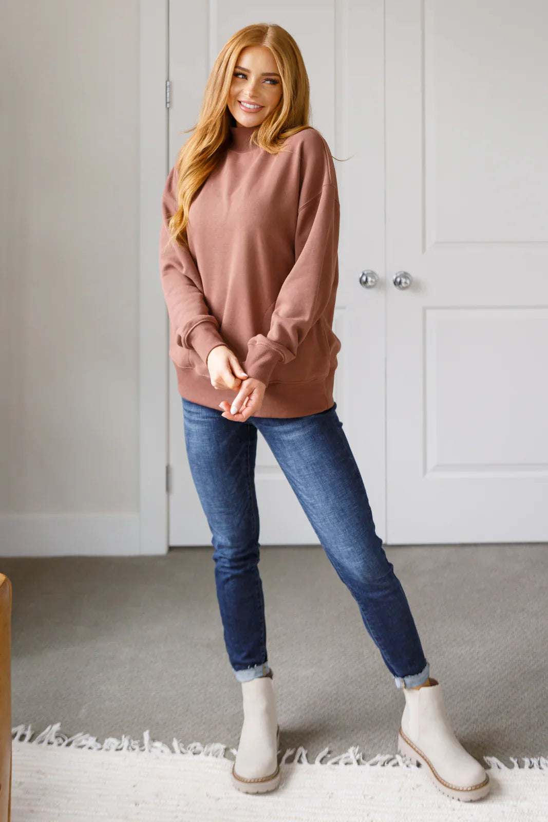 Chocolate Mock Neck Pullover