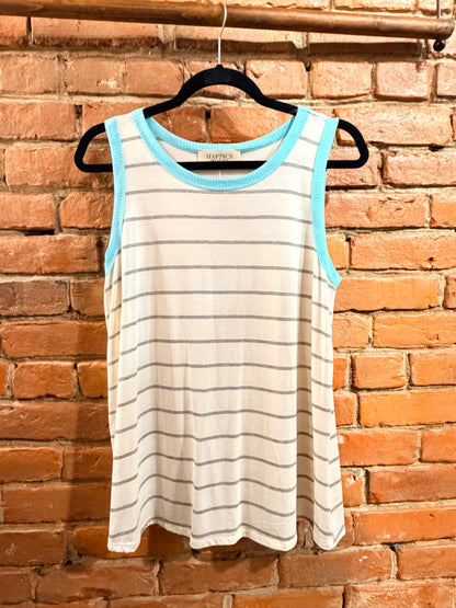 Mint Trim Stripe Knit Tank Top