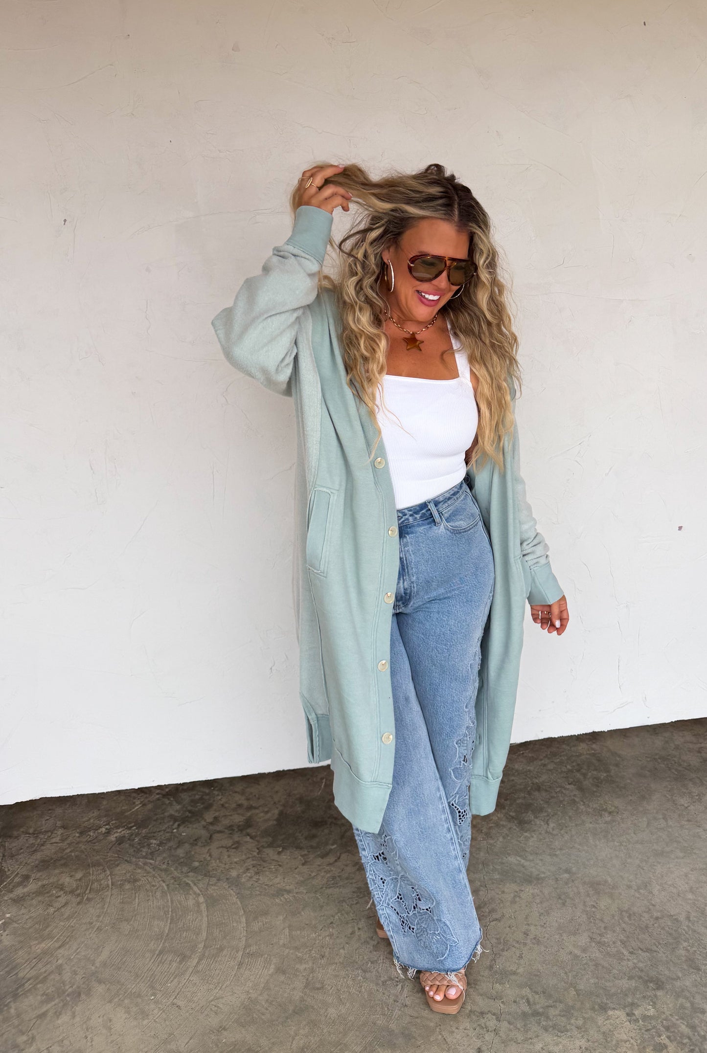 Desi Sweatshirt Cardi - Sage