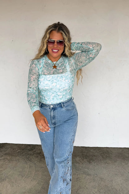 Dress it up mesh Top - Sage