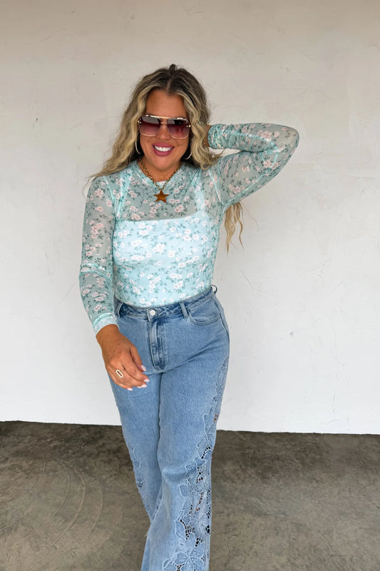 Dress it up mesh Top - Sage