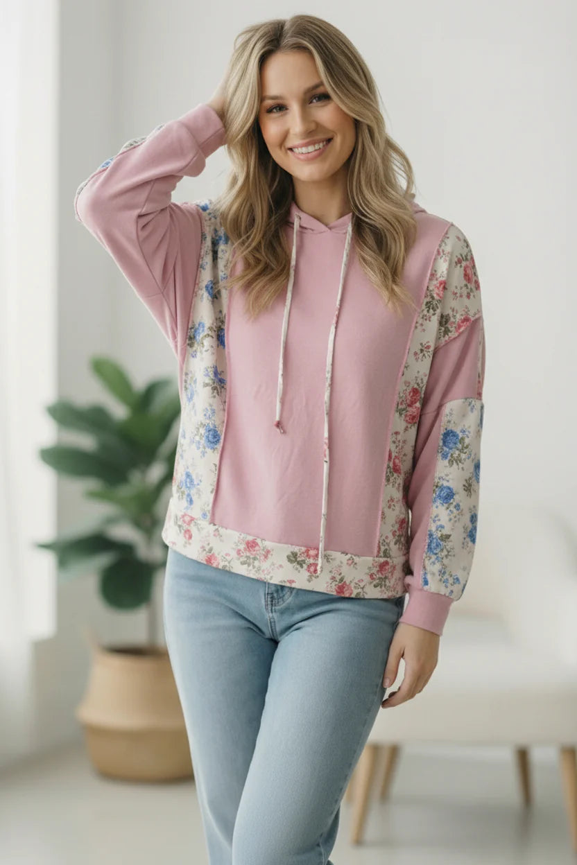 Sweet Blossoms Color Block Hoodie