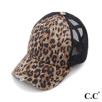Leopard Print Ponytail Hat