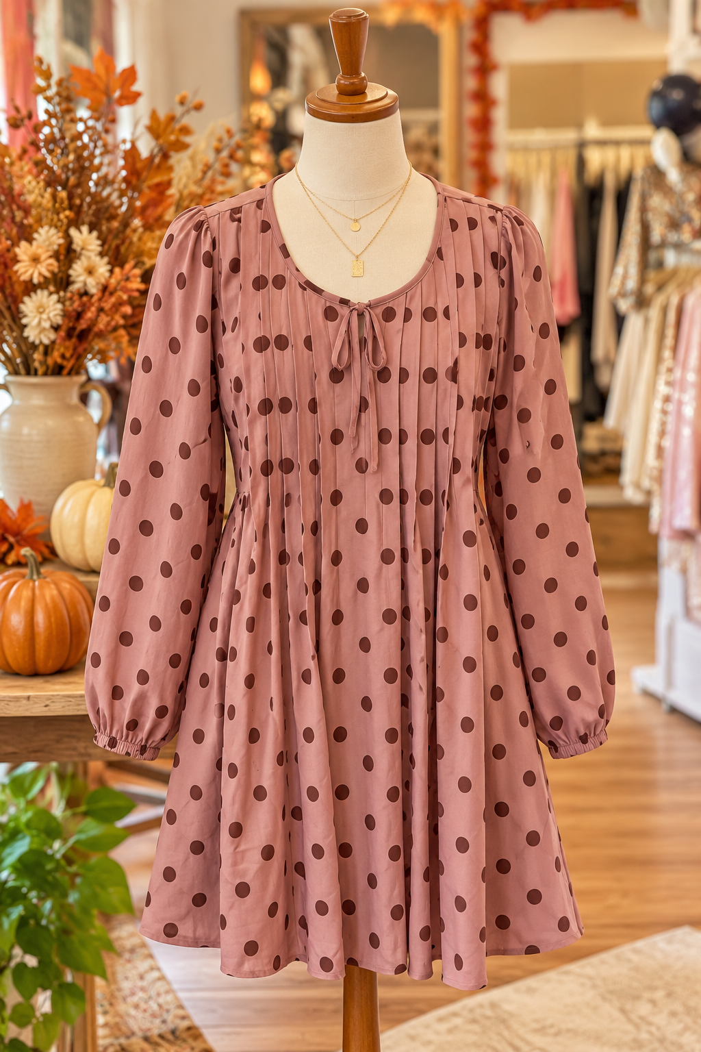 Mocha Polkadot Dress