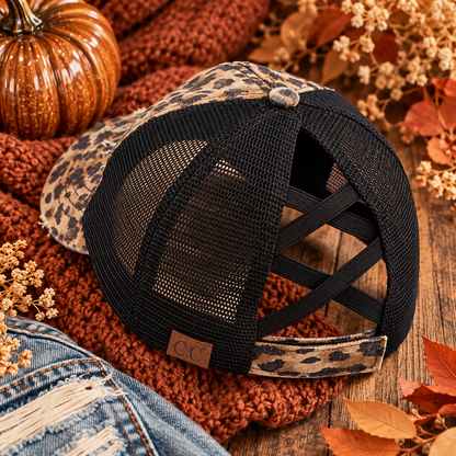 Leopard Print Ponytail Hat