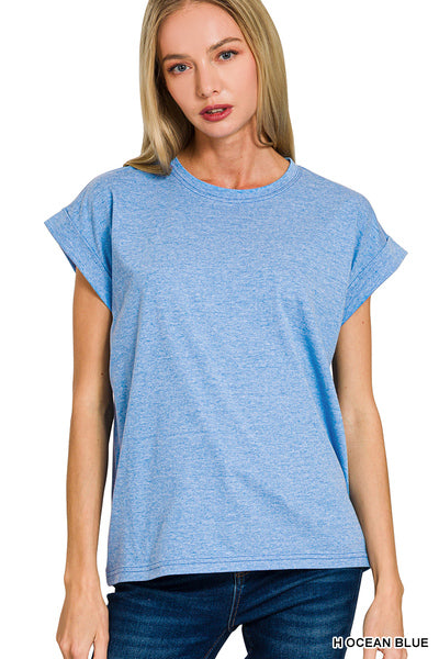 Cuff Sleeve Tee - Ocean Blue