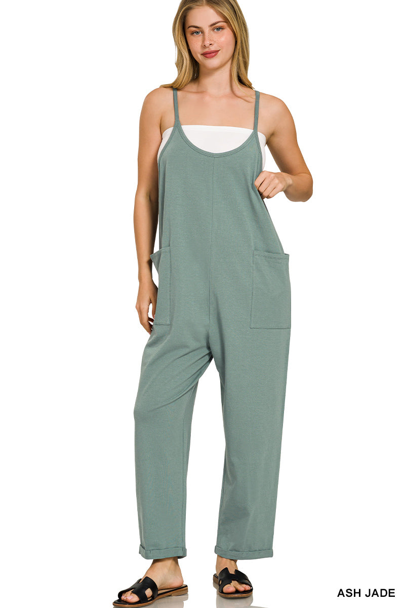 Spaghetti Strap Pocketed Jumpsuit - Jade