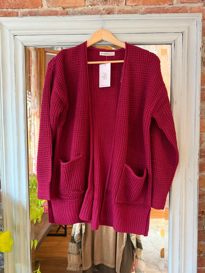 Waffle Cardigan In Cabernet