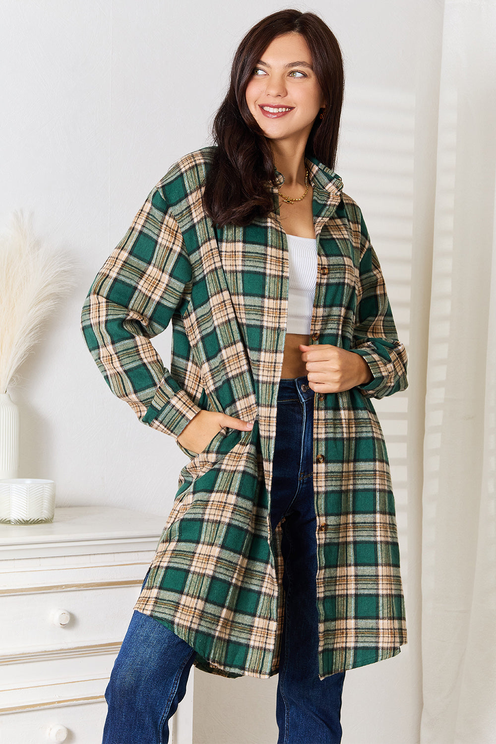 Evergreen Plaid Shirt Dress