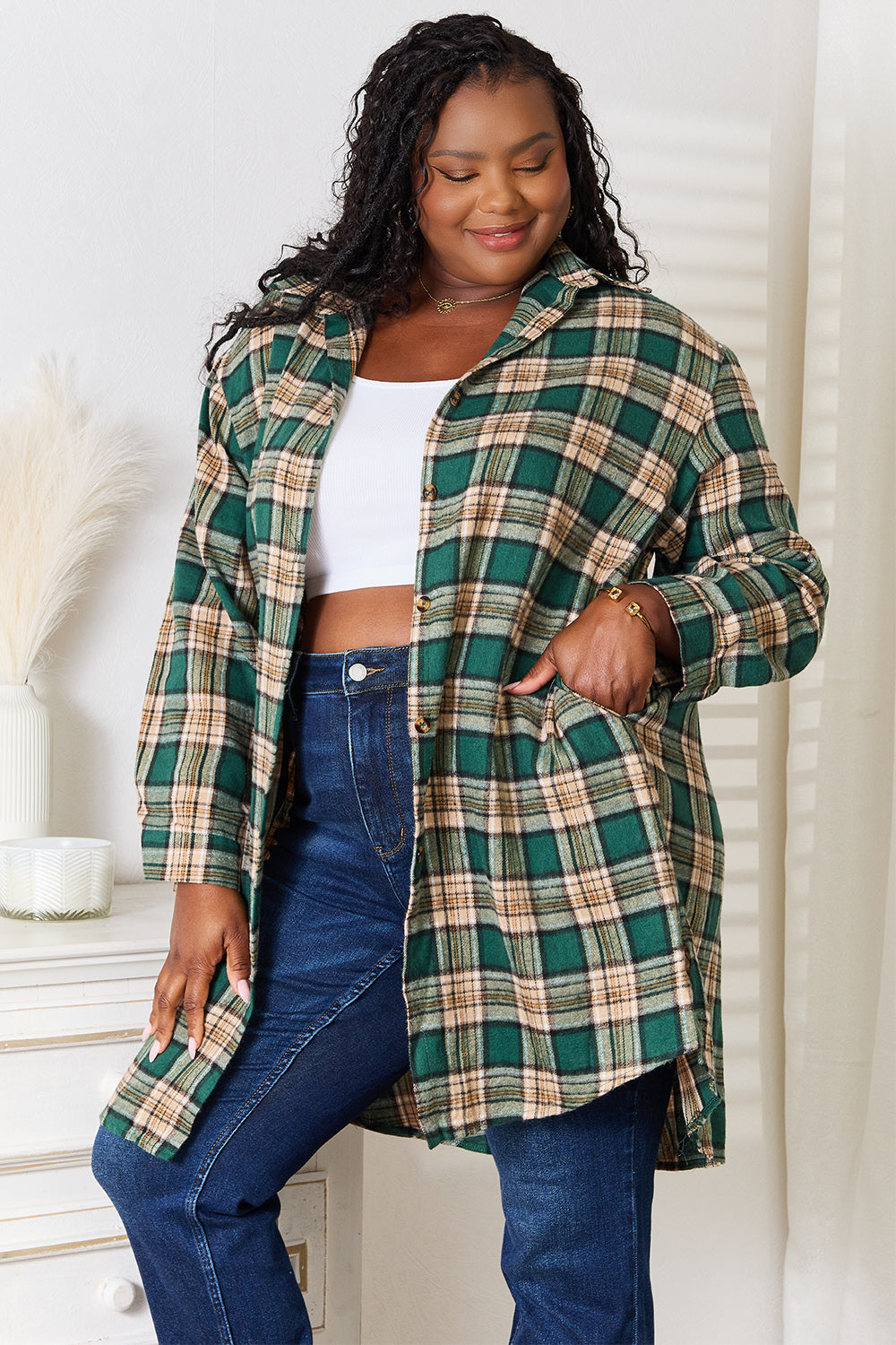 Evergreen Plaid Shirt Dress