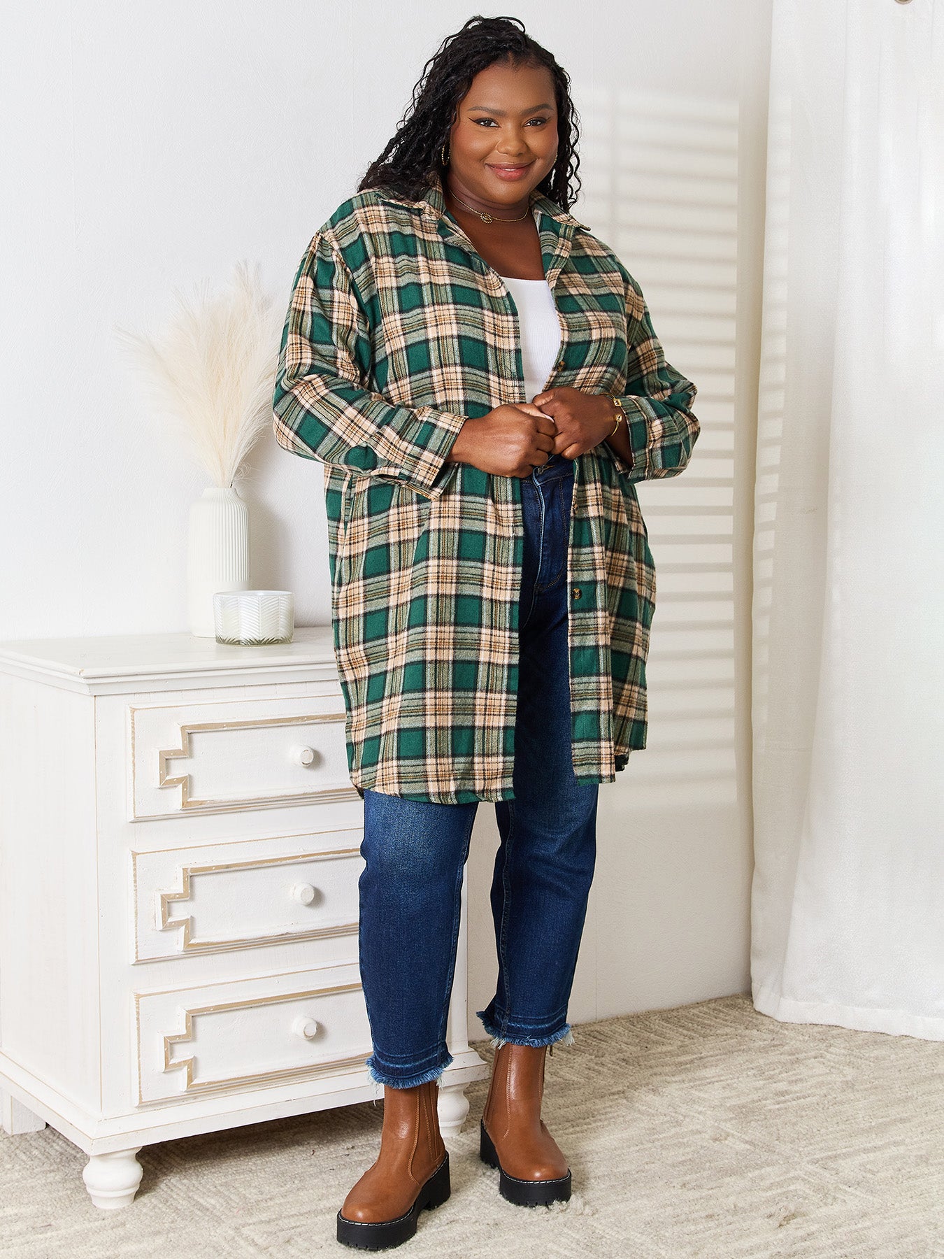 Evergreen Plaid Shirt Dress