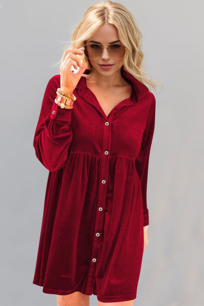 Velvet Collared Mini Dress – Deep Red