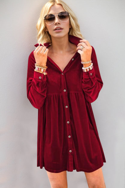 Velvet Collared Mini Dress – Deep Red