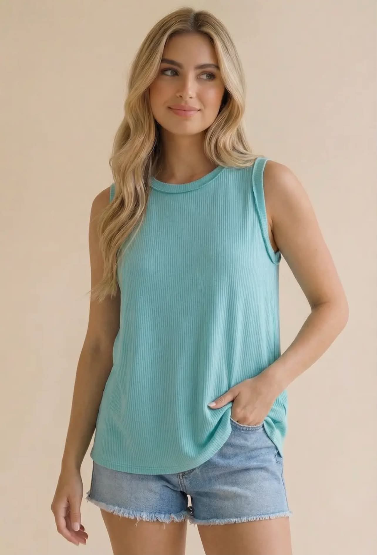 Favorite Ribbed Tank Top in Aqua
